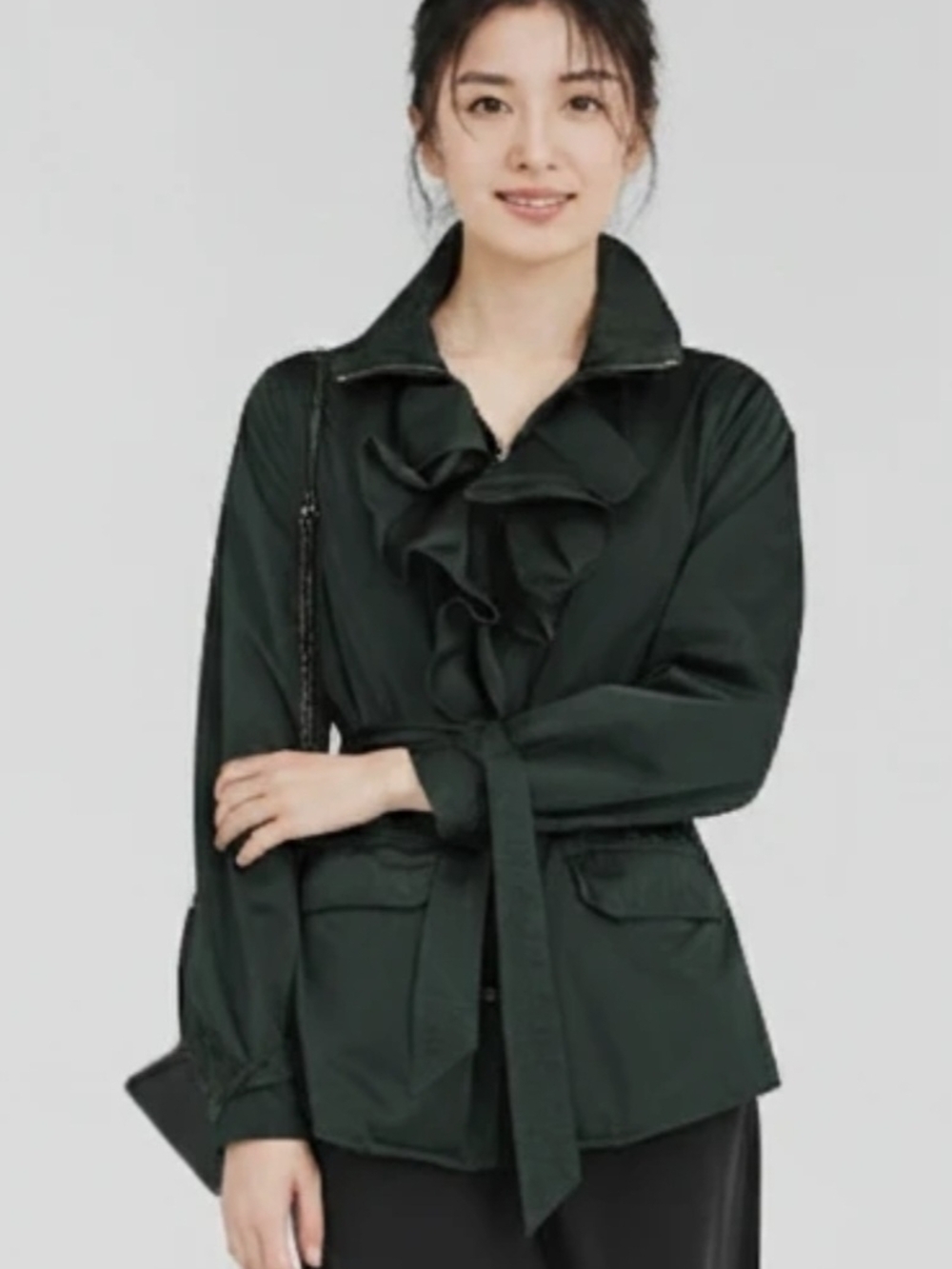 Lauren Ralph Lauren Womens Petite Large Ruffle Front Tie-Waist Trench Coat